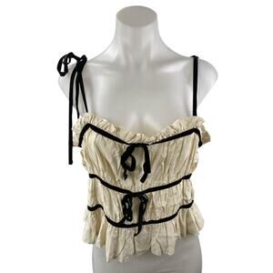 Klesis Women's Beige Sleeveless Tie Ruffle Ruched Cami Camisole Tank Top Size L